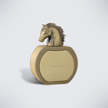 Ya Weil bottle with horse-head cap and matte gold panel, 80 ml oud perfume
